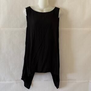 Eileen Fisher Black Silk Crepe Sleeveless Top L Minimalist Tie Back Asym Hem